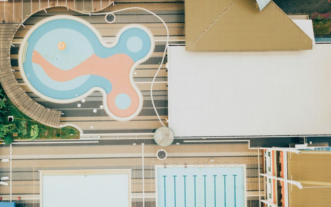 aerial view photo of house with pool side